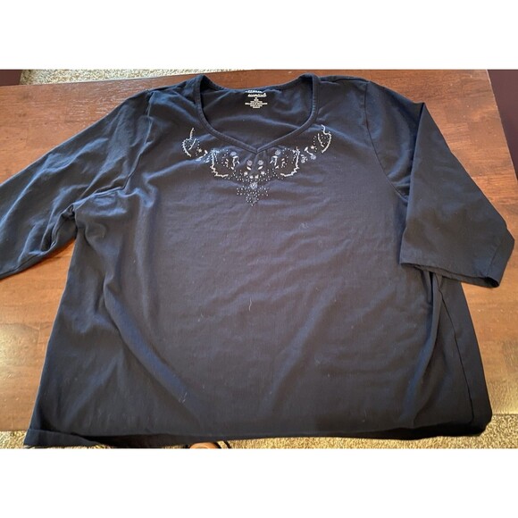 LIZ & ME CATHERINES Black Beaded Embroidered Shirt 3/4 Sleeve Plus Size 26/28 - Picture 7 of 7